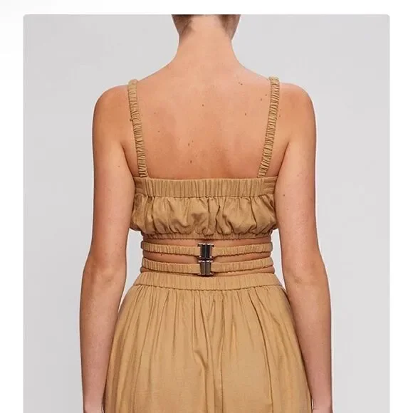 NWT Jonathan Simkhai Clay Washed Linen Ruched Crop Top Large - Picture 2 of 10